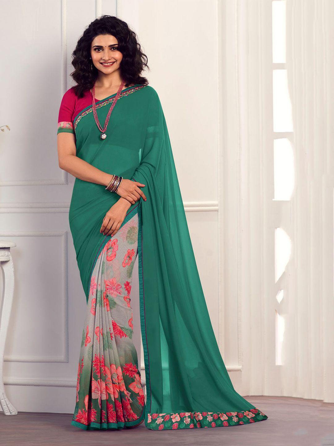 vairagee floral printed poly georgette half and half saree