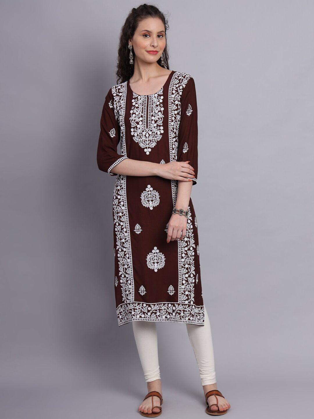 vairagee floral printed thread work straight kurta