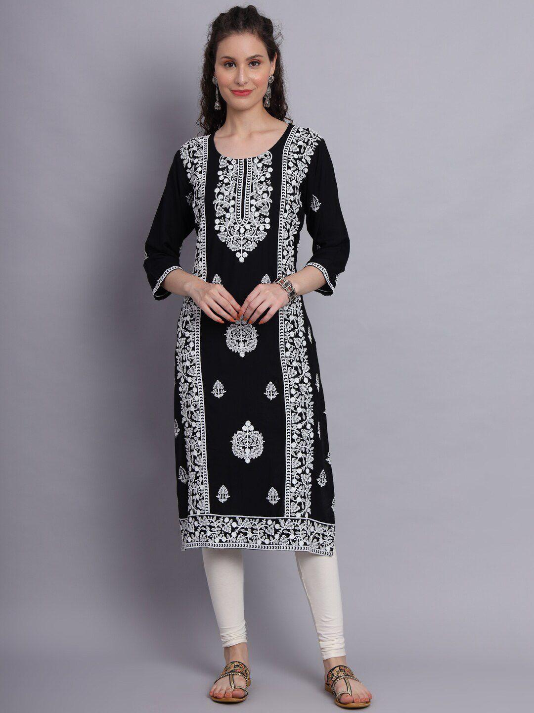 vairagee floral printed thread work straight kurta