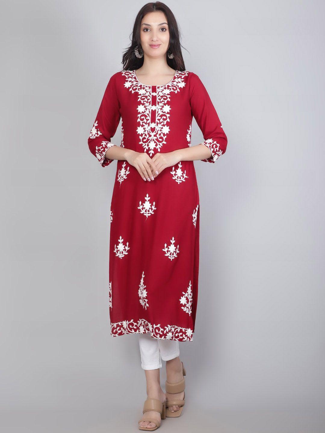 vairagee floral printed thread work straight kurta