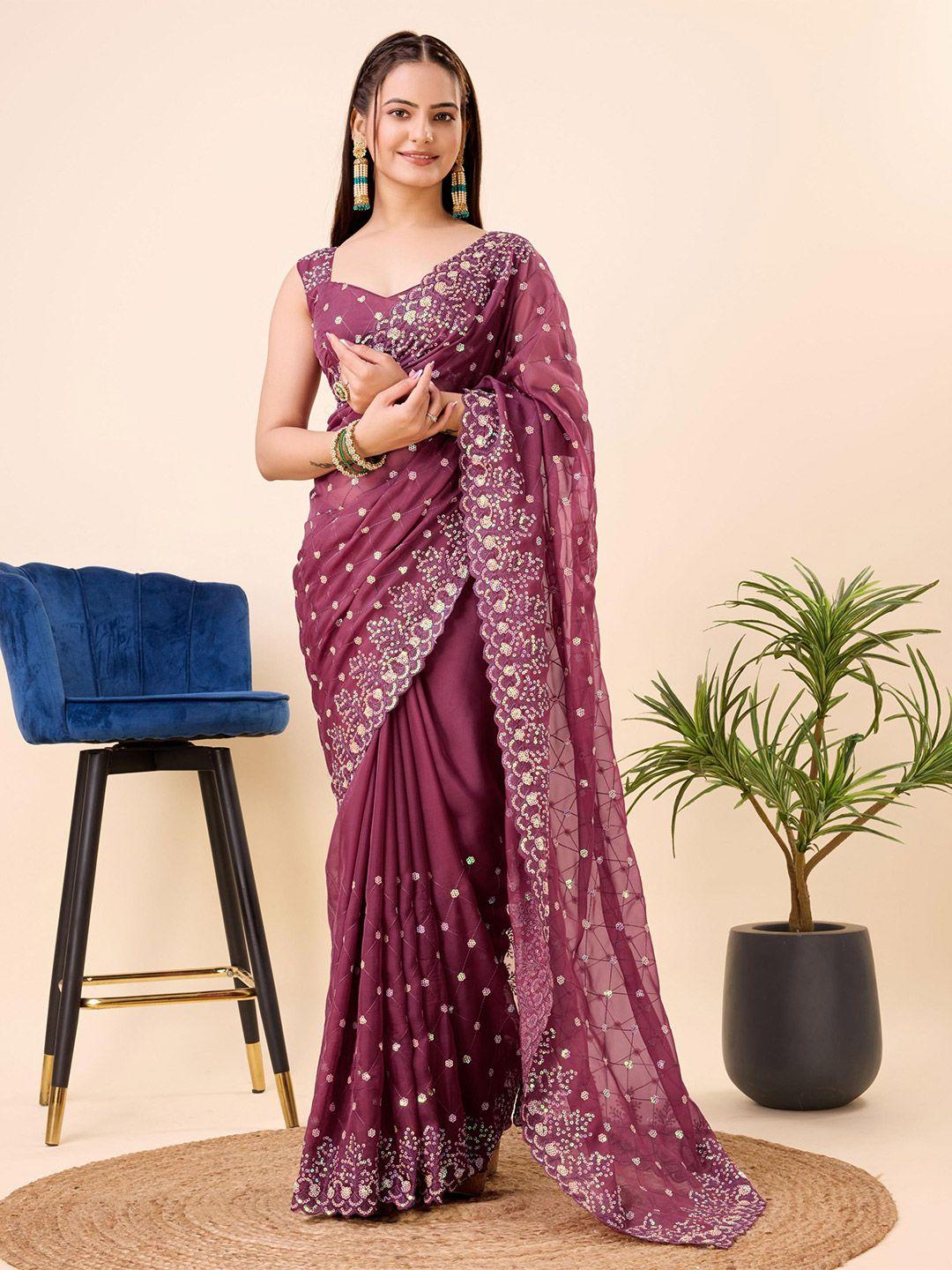 vairagee floral sequinned embroidered organza saree