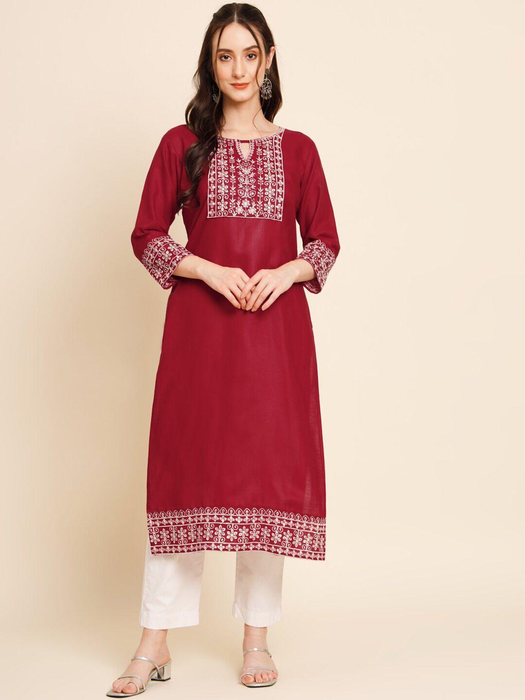 vairagee floral yoke design thread work cotton kurta