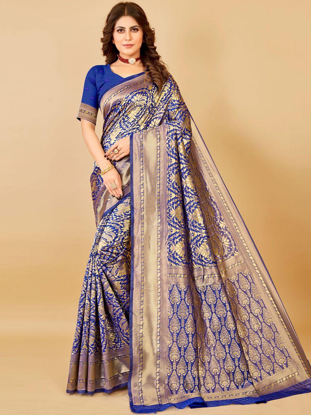 vairagee floral zari silk blend banarasi saree