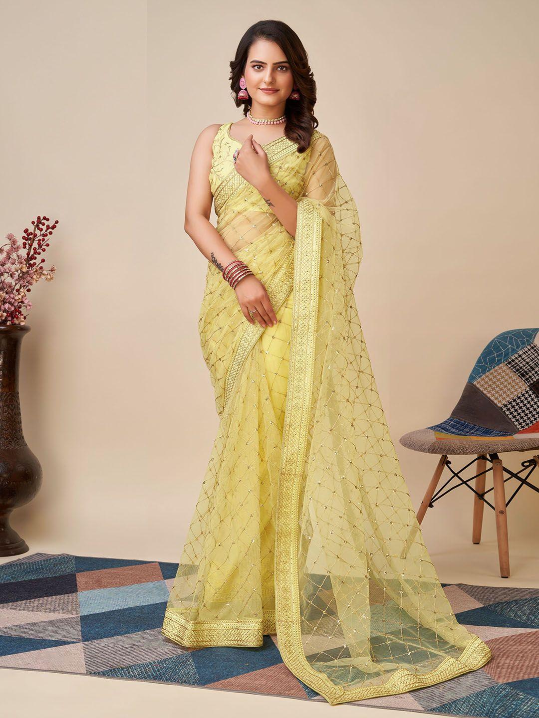 vairagee geometric embroidered sequinned net saree