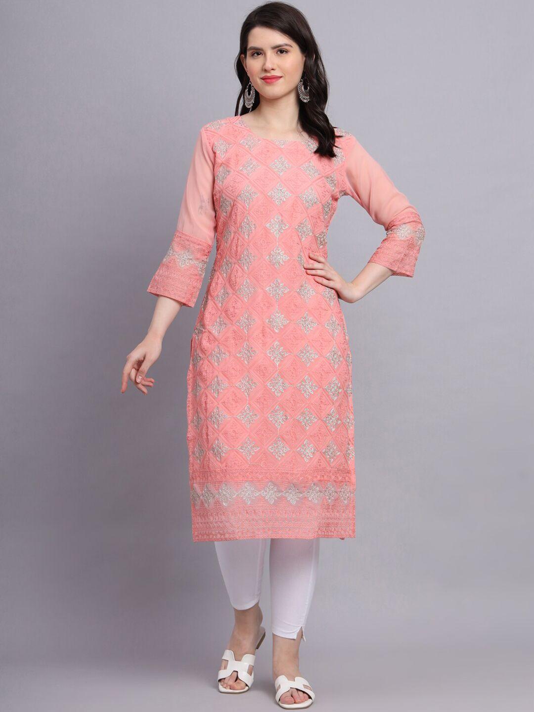 vairagee geometric embroidered thread work georgette kurta