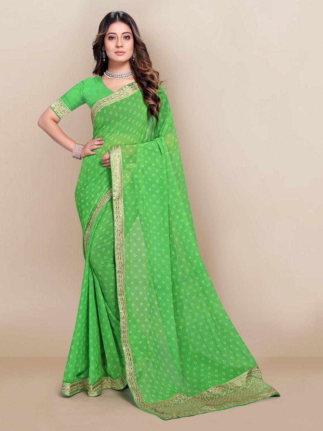 vairagee green & gold-toned embellished embroidered pure georgette bandhani saree