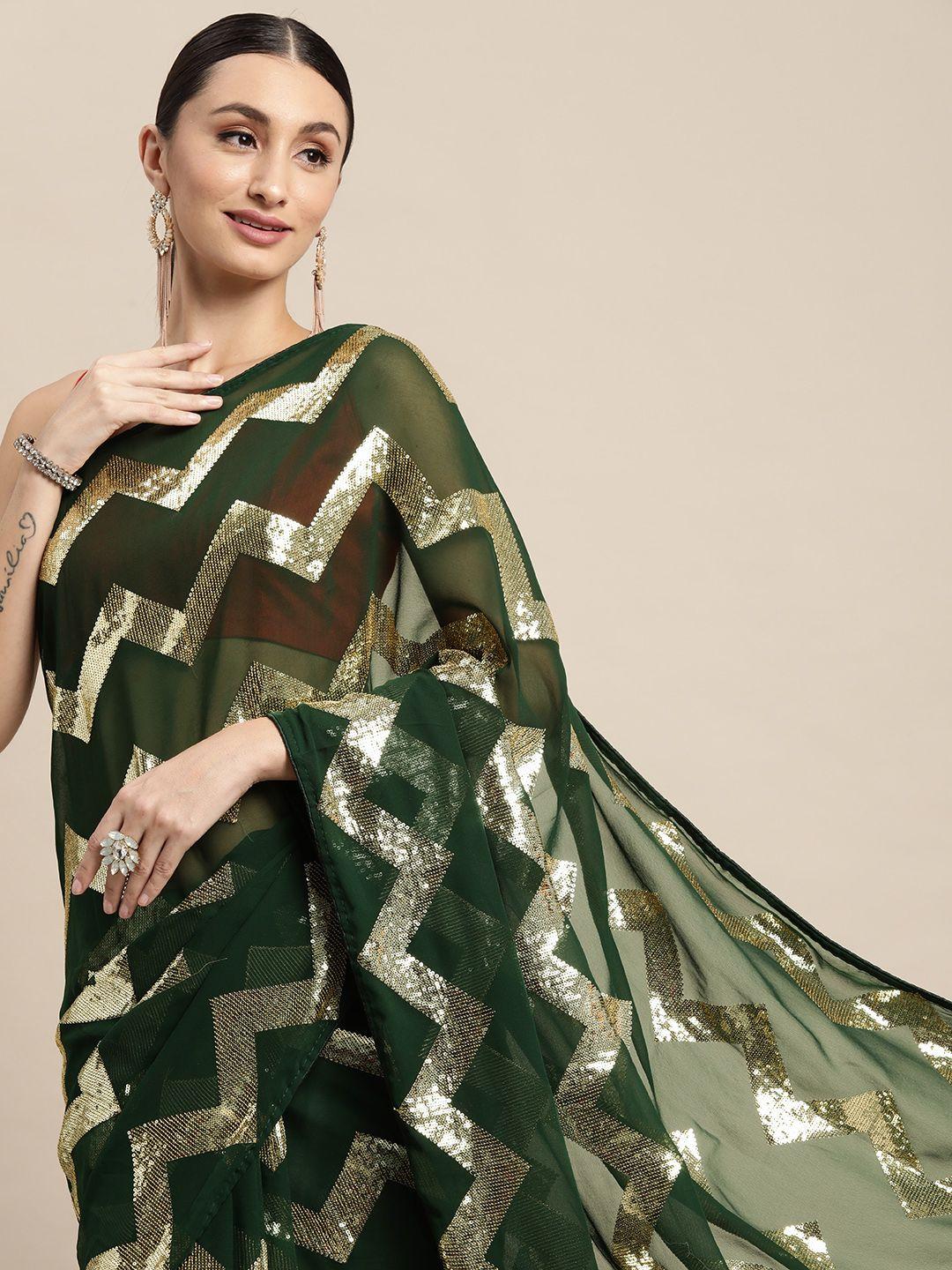 vairagee green & silver geometric embroidered saree