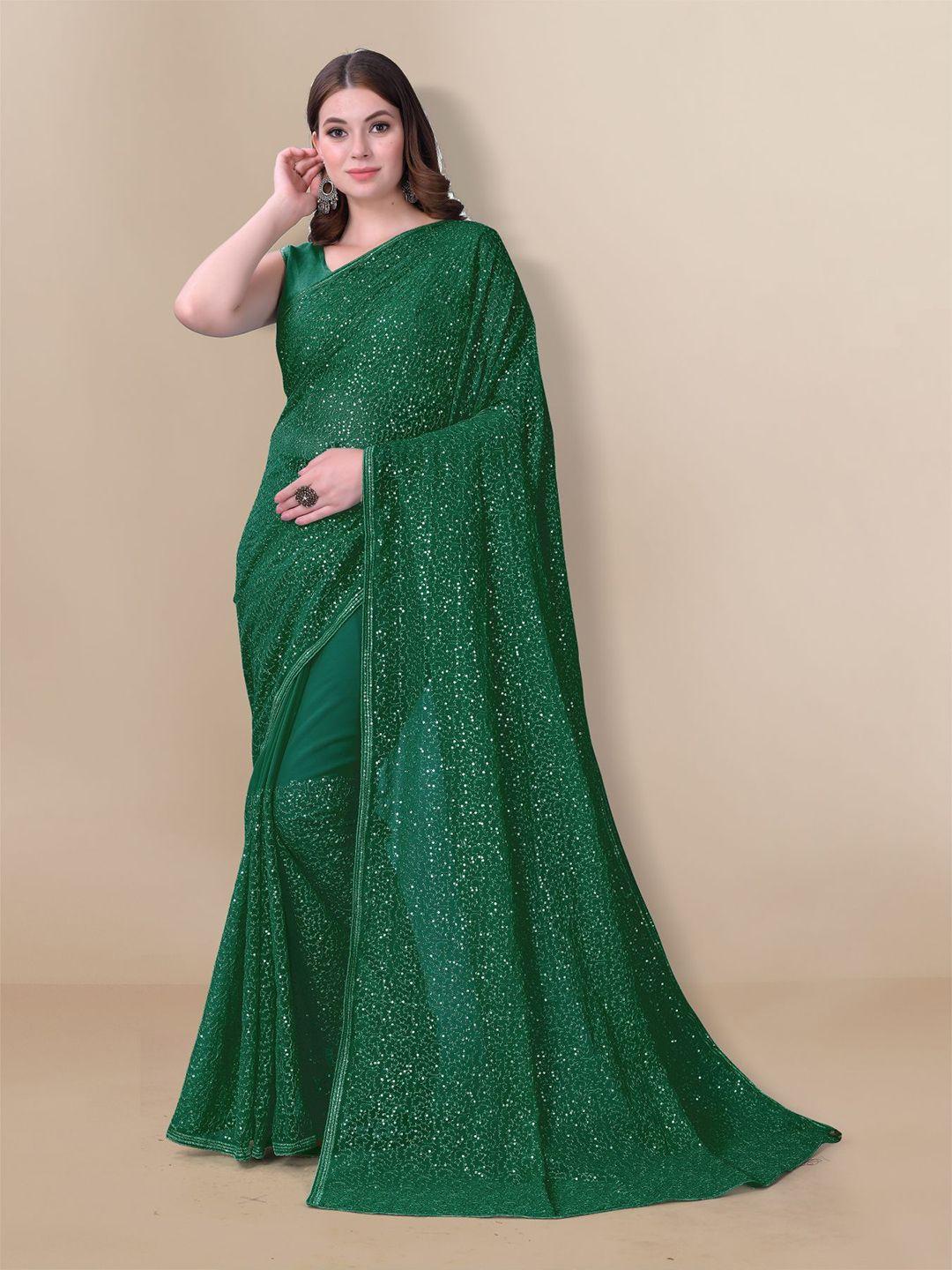 vairagee green embellished sequinned pure georgette saree