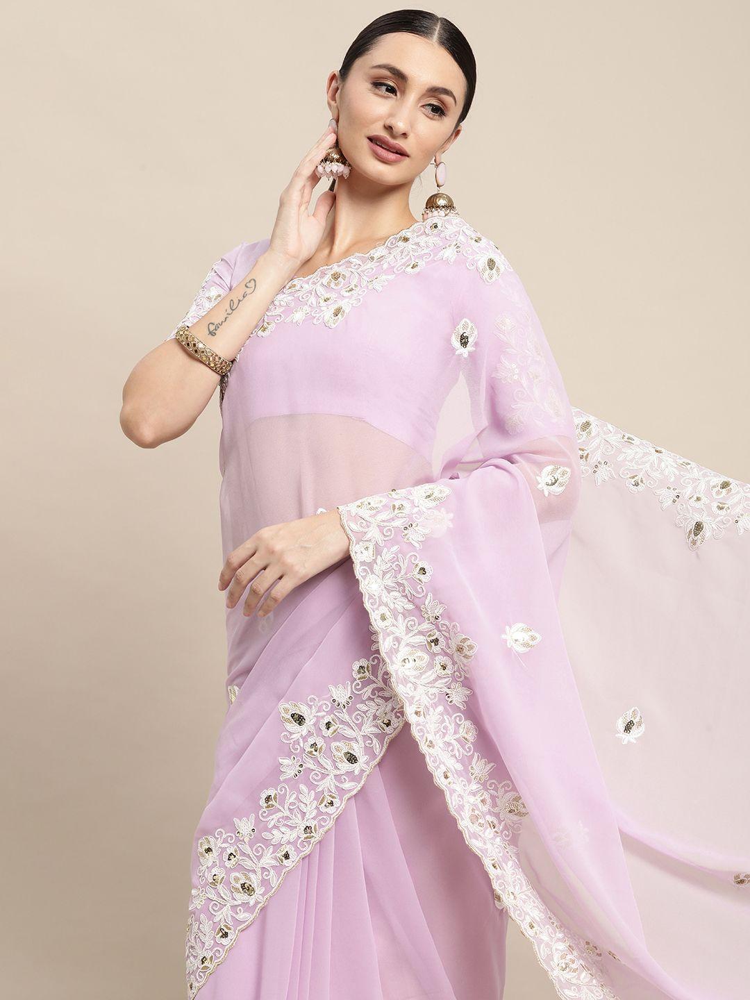 vairagee lavender floral embroidered saree