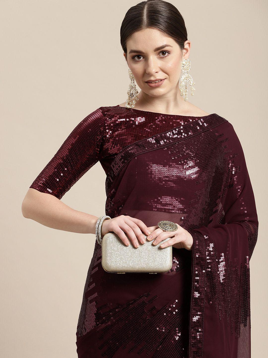 vairagee maroon embellished sequinned celebrity saree