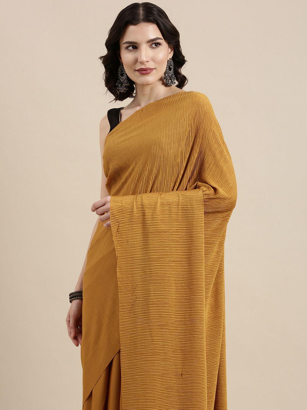 vairagee mustard yellow voile  plisse saree