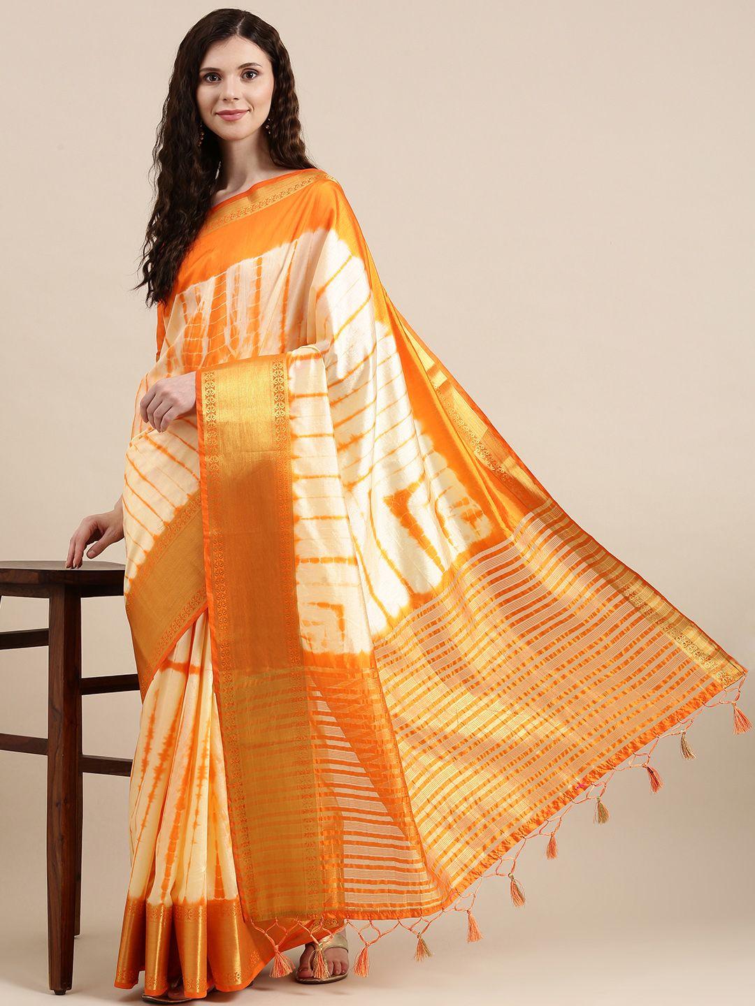 vairagee orange & white tie and dye printed saree