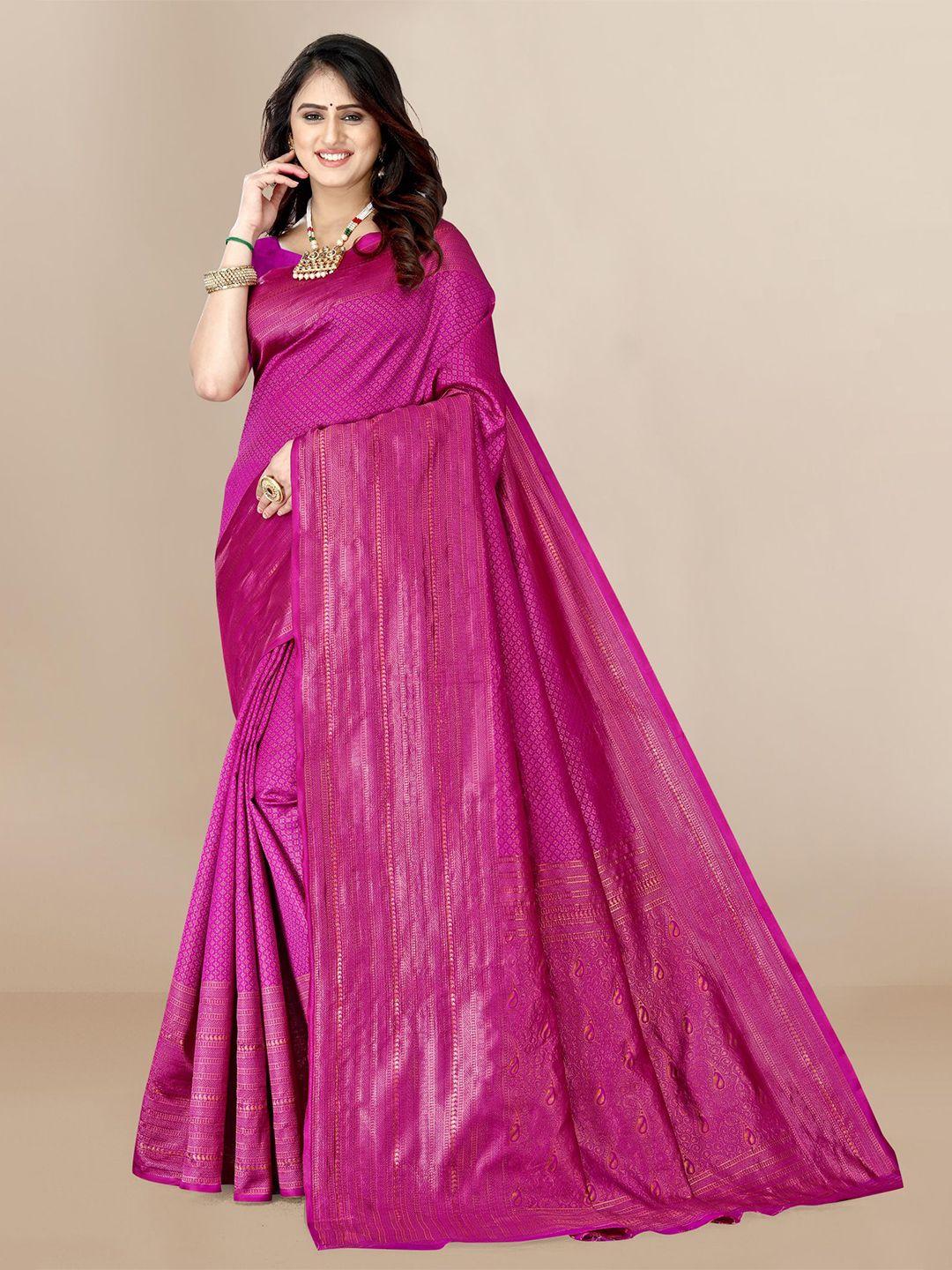 vairagee pink & gold-toned woven design zari saree