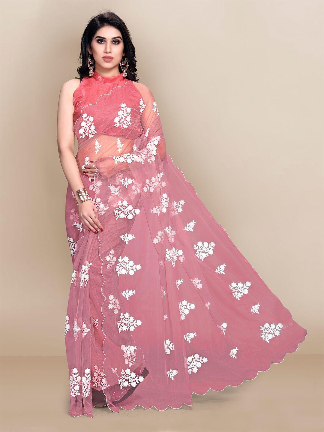 vairagee pink & white floral net saree