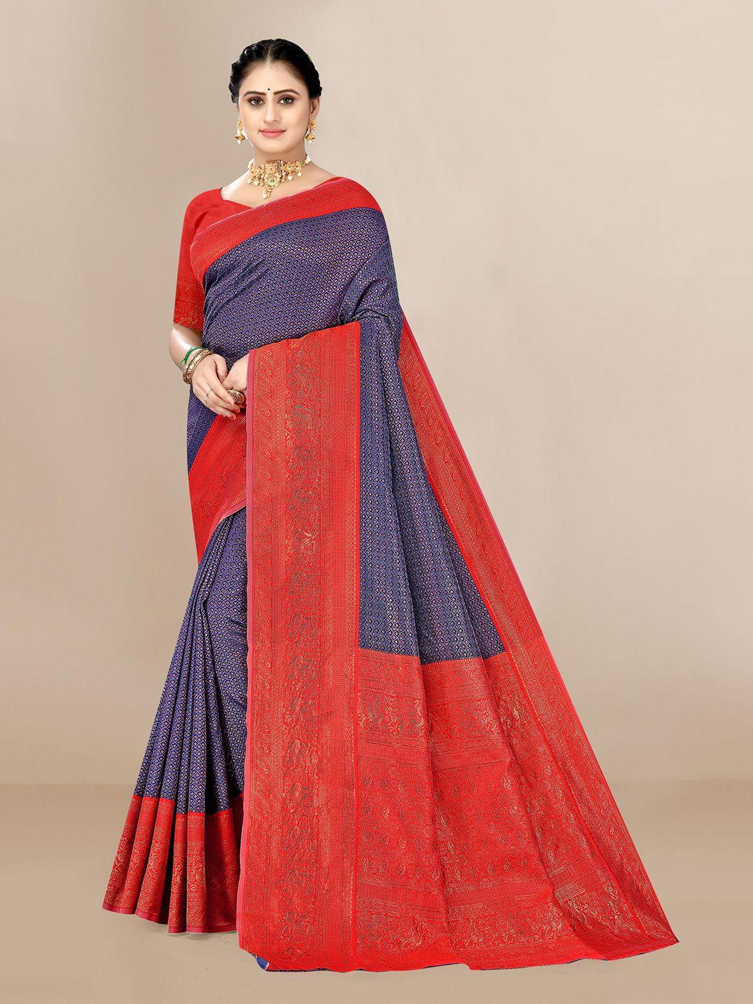 vairagee purple & red woven design zari silk blend fusion saree