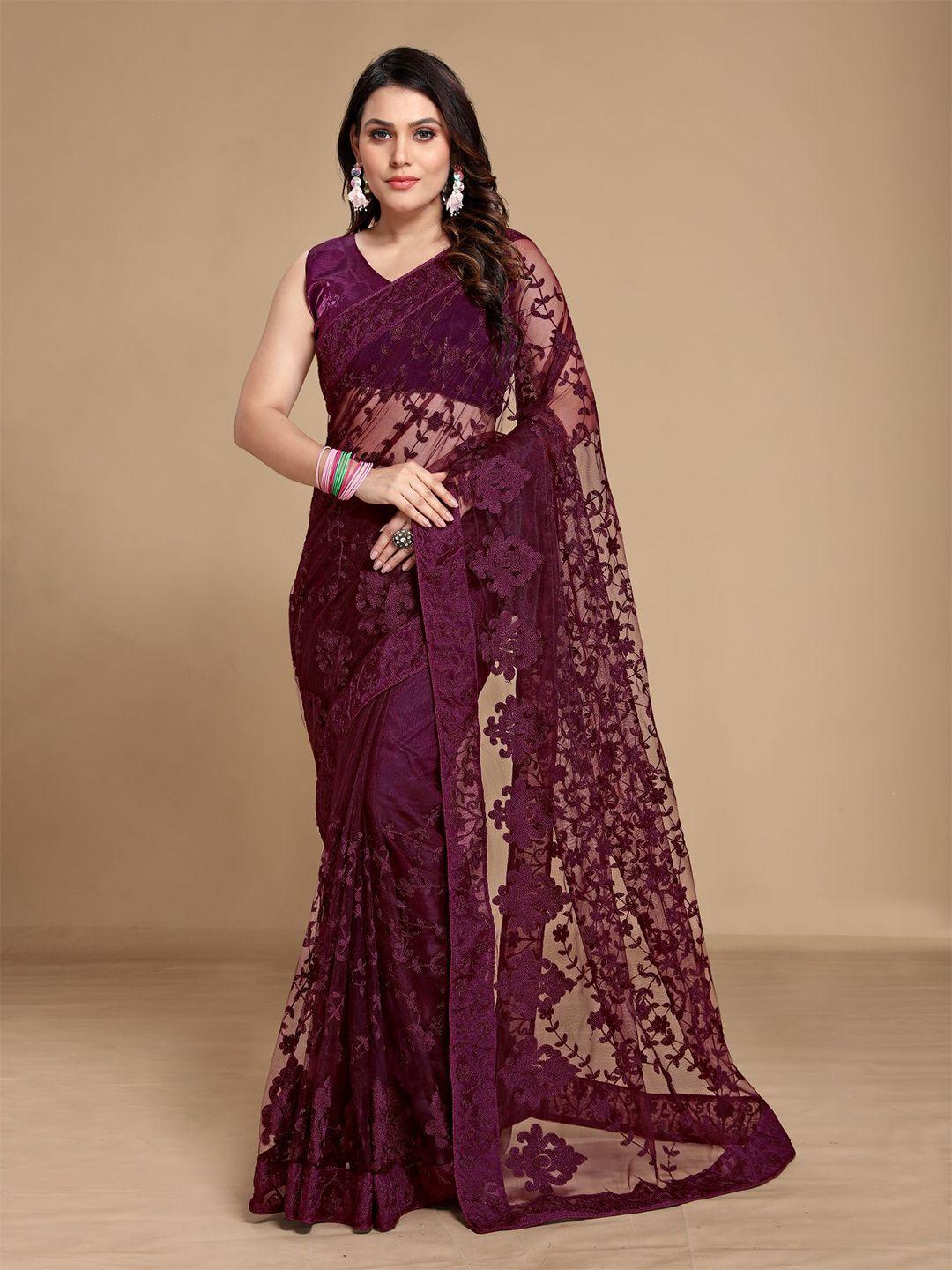 vairagee purple floral net saree