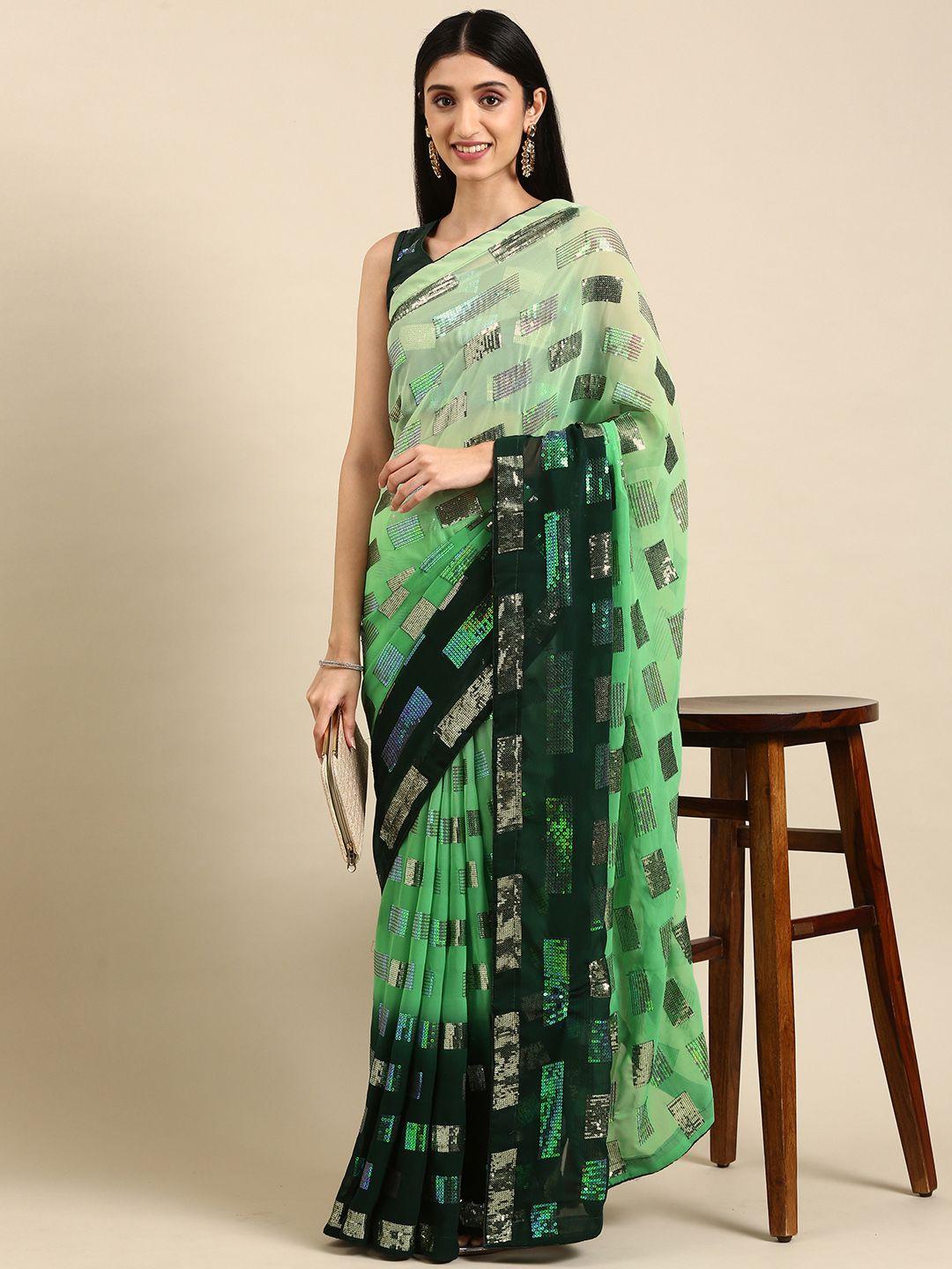 vairagee sea green embellished sequinned saree