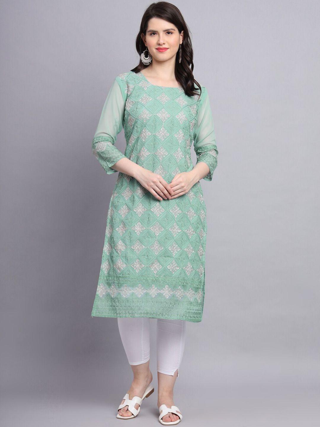 vairagee striped flared sleeves thread work georgette kurta