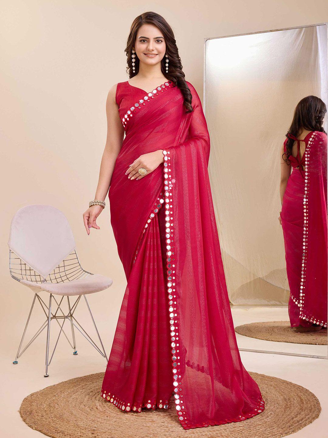 vairagee striped mirror work embellished saree