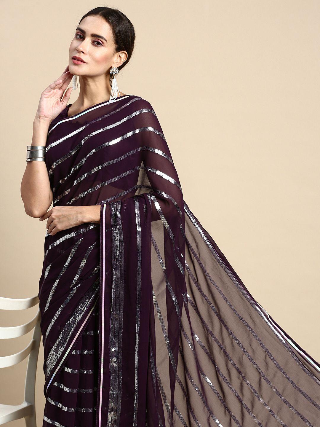 vairagee striped sequinned poly georgette saree