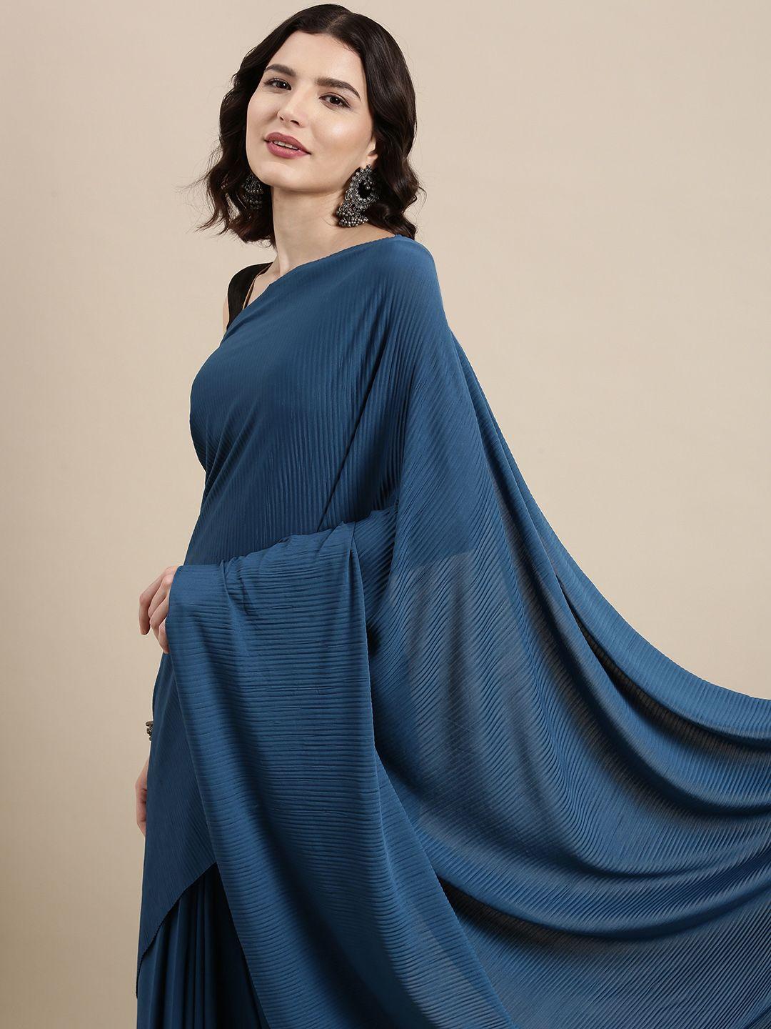 vairagee teal blue voile  plisse saree