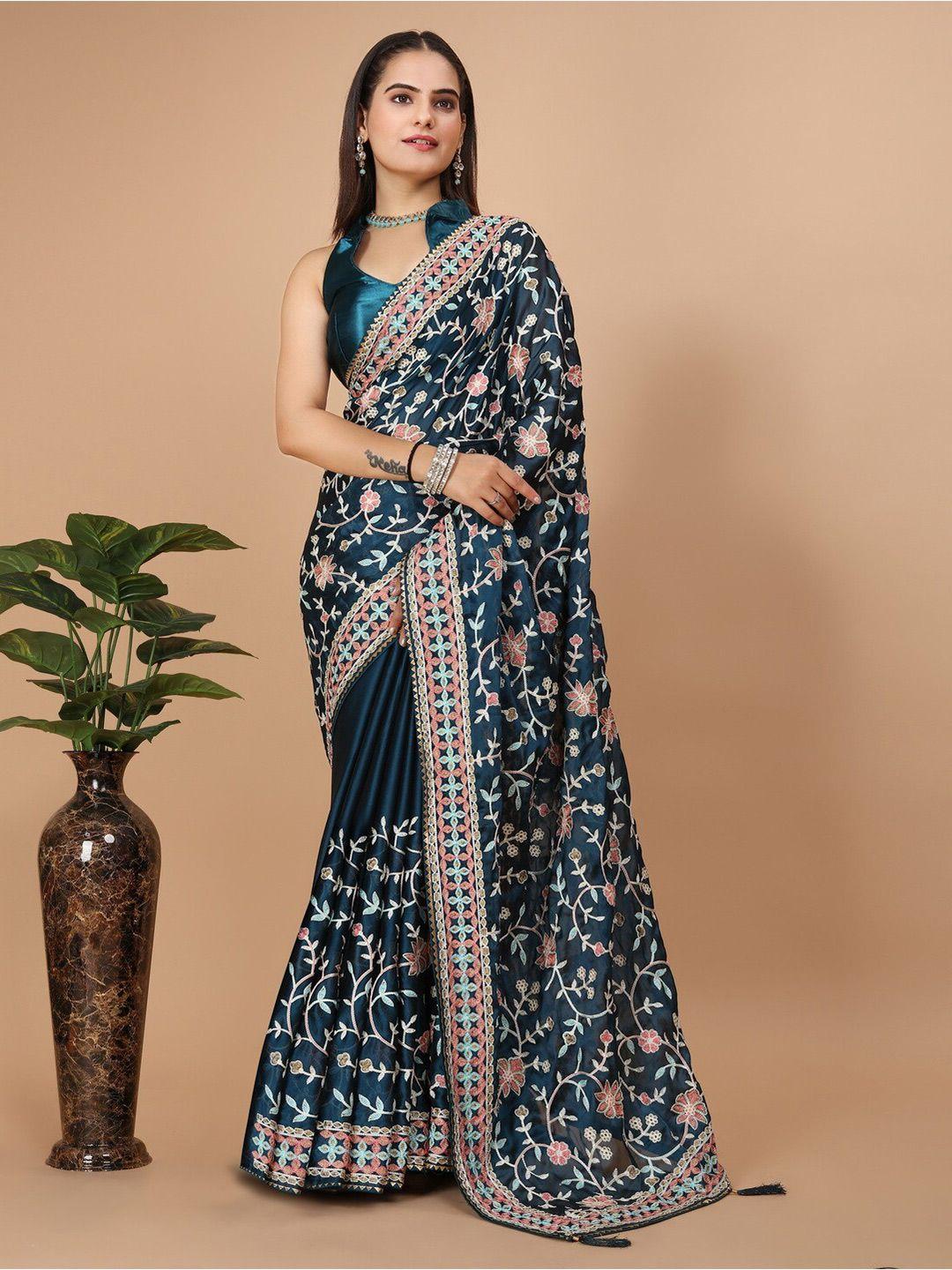 vairagee teal embroidered designer saree