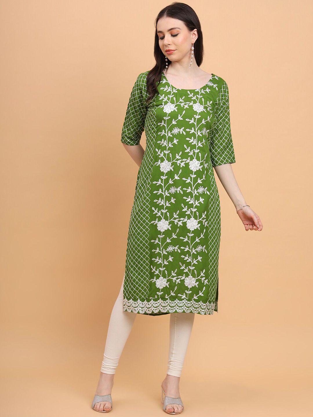 vairagee women green geometric printed flared sleeves mirror work kurta