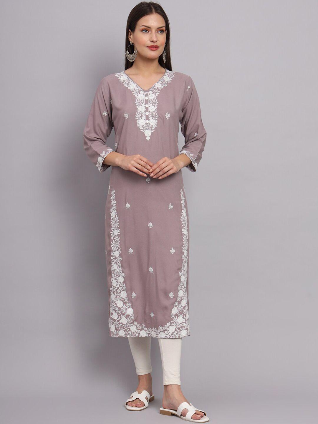 vairagee women grey ethnic motifs embroidered thread work kurta