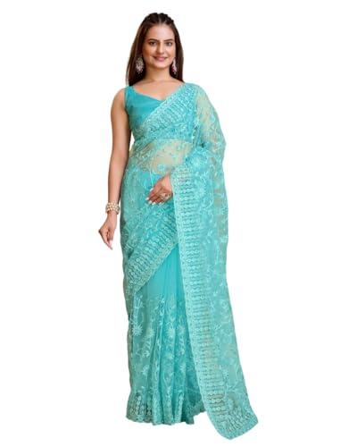 vairagee women light blue net embroidery saree (6178_6)