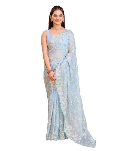 vairagee women light blue soft organza embroidery saree (6177_3)