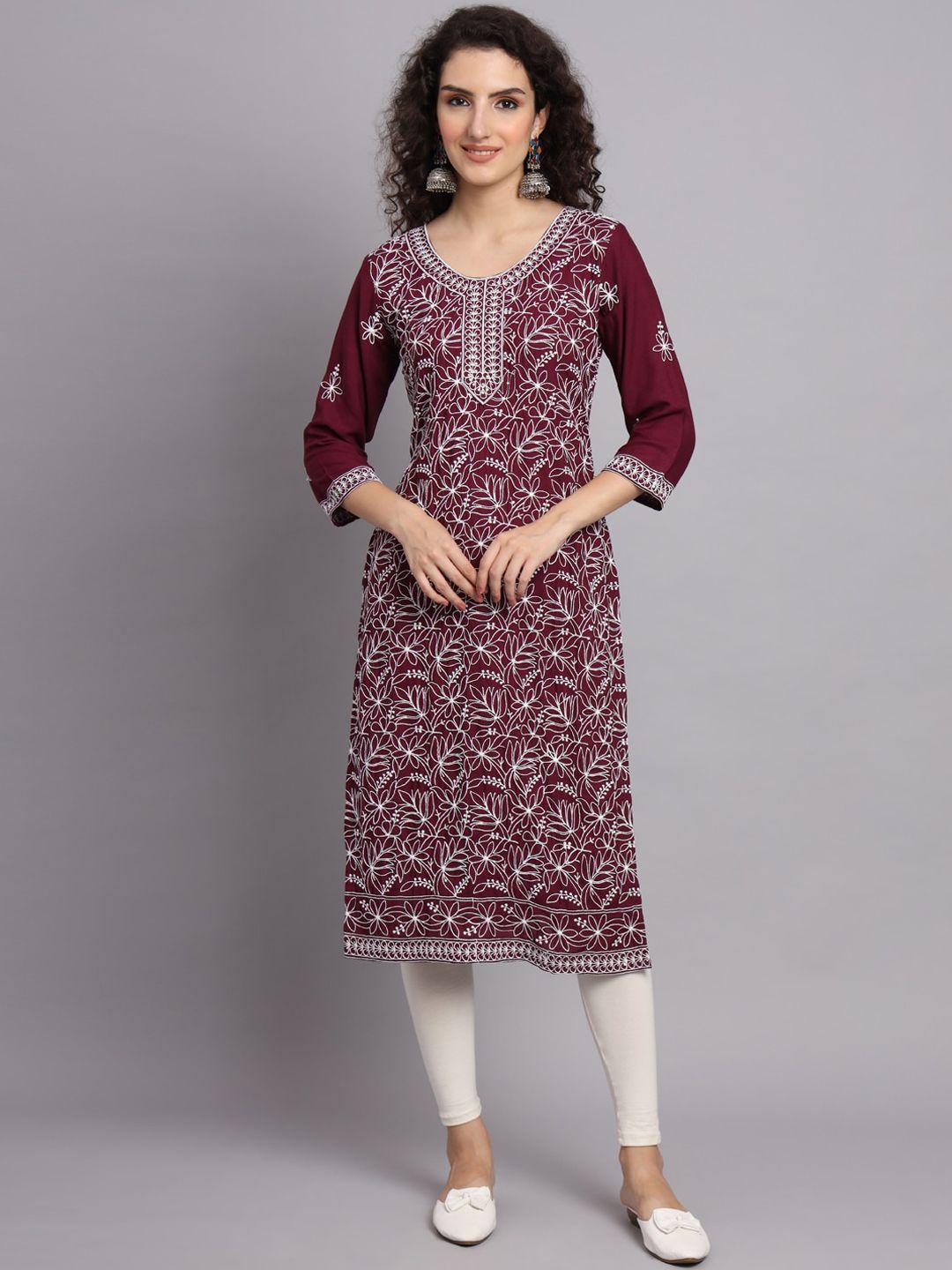 vairagee women magenta ethnic motifs printed flared sleeves sequinned kurta
