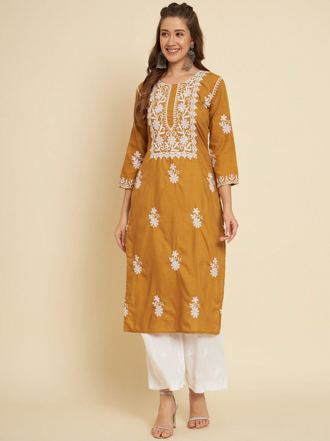 vairagee women mustard yellow floral printed flared sleeves gotta patti kurta