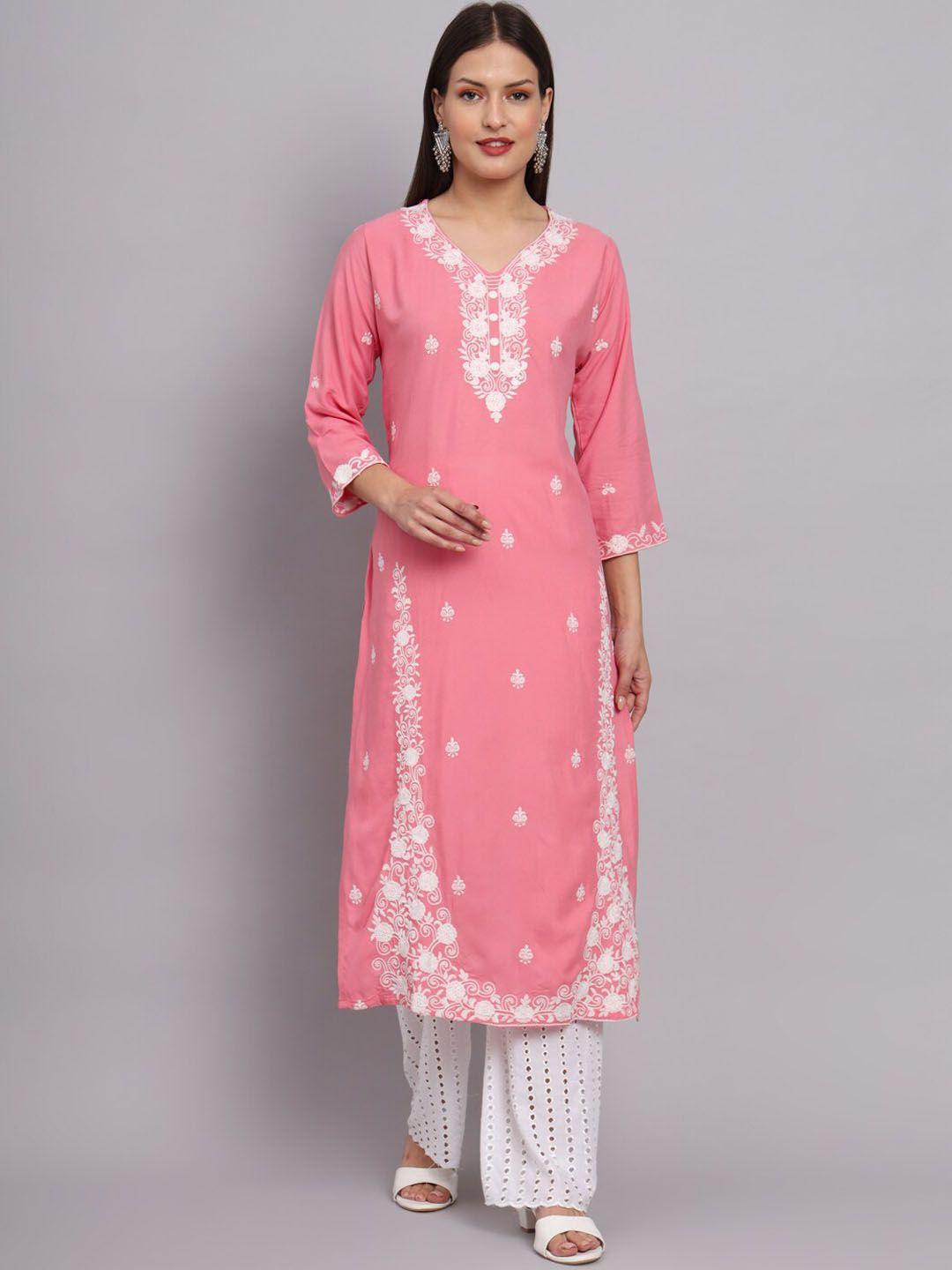 vairagee women pink ethnic motifs embroidered flared sleeves gotta patti kurta