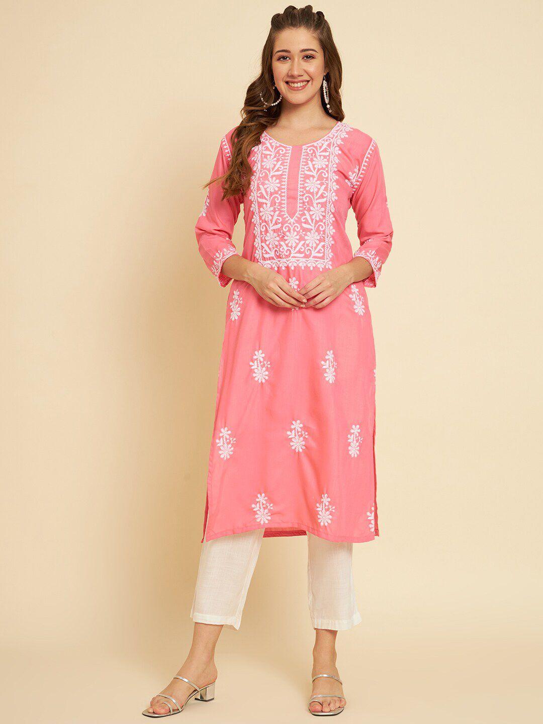 vairagee women pink ethnic motifs embroidered thread work kurta