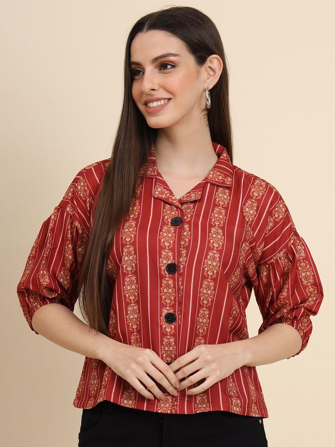 vairagee women red classic boxy printed casual shirt