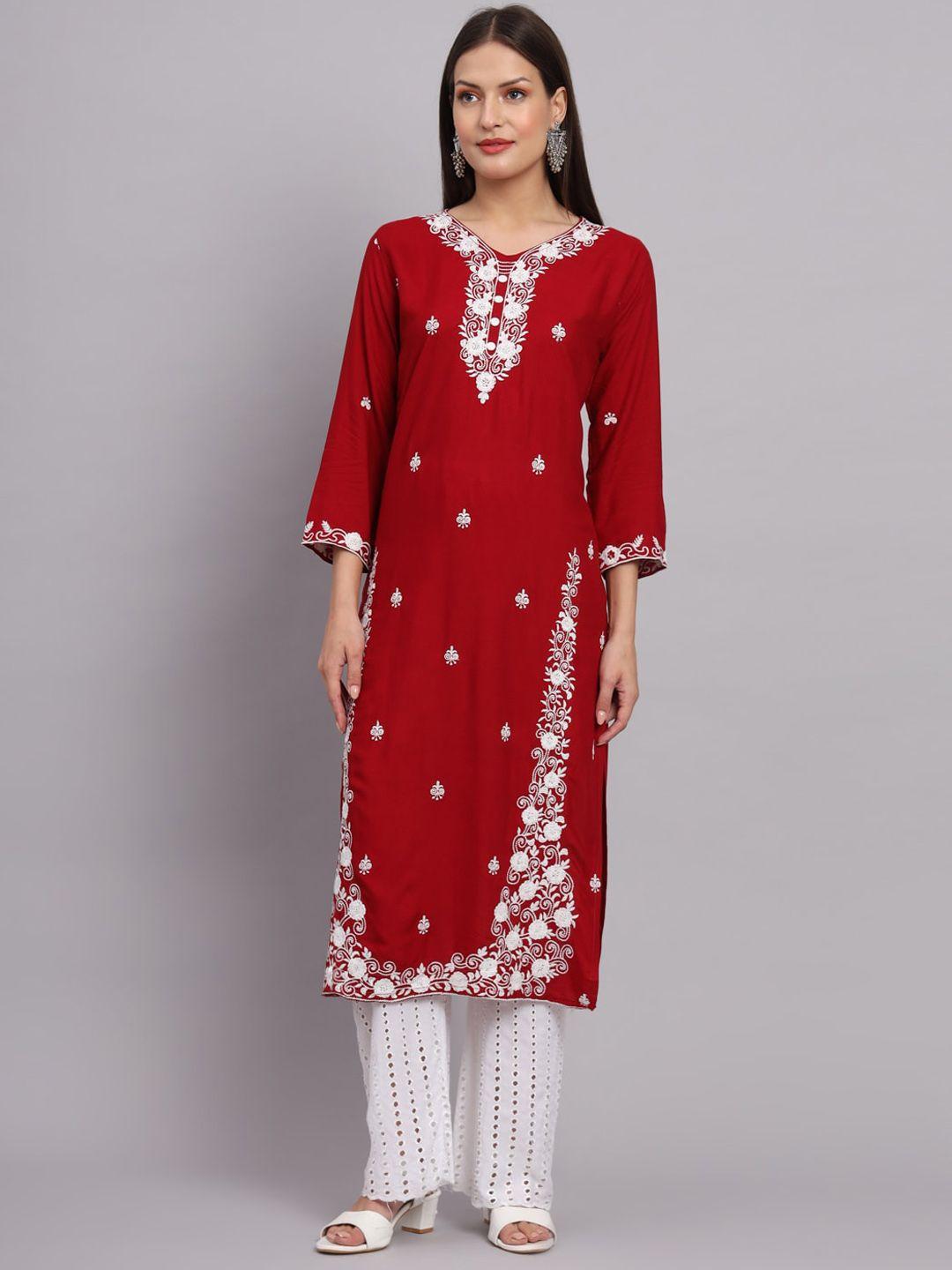 vairagee women red ethnic motifs embroidered mirror work kurta