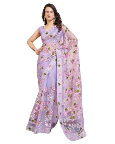 vairagee women soft net lavender embroidery saree