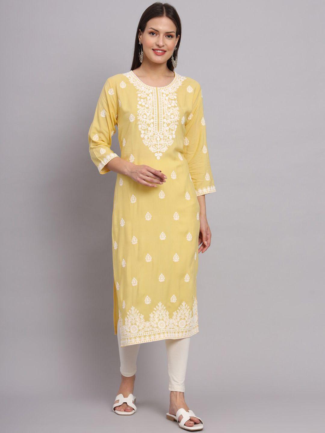 vairagee women yellow ethnic motifs embroidered anarkali kurta