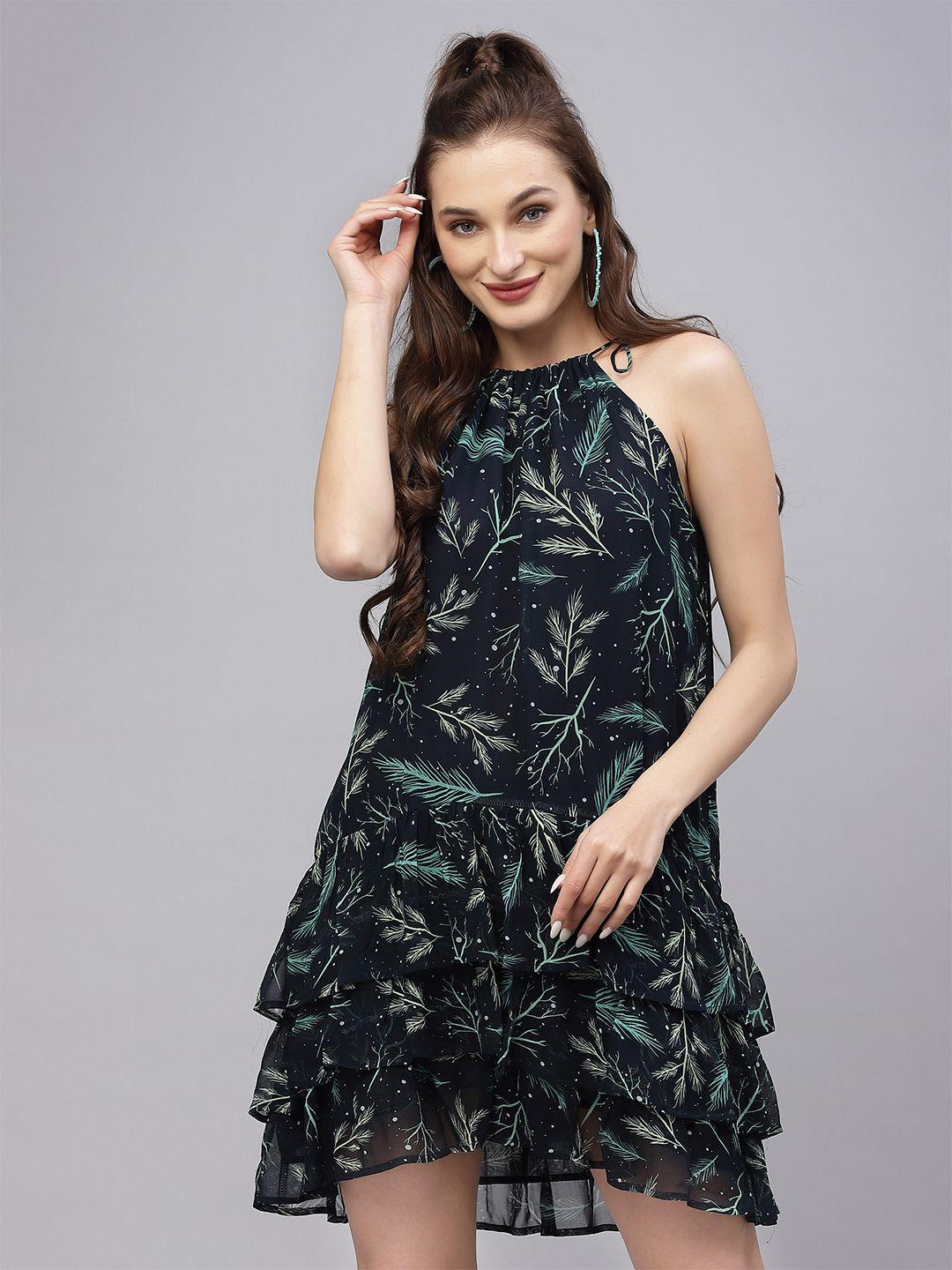 valbone black floral print a-line dress