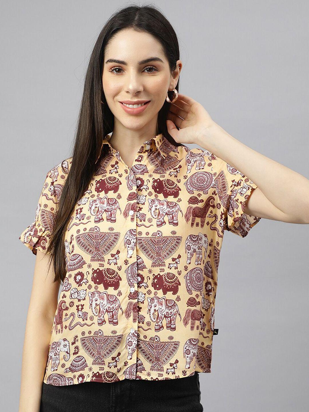 valbone classic ethnic motifs printed semi sheer casual shirt