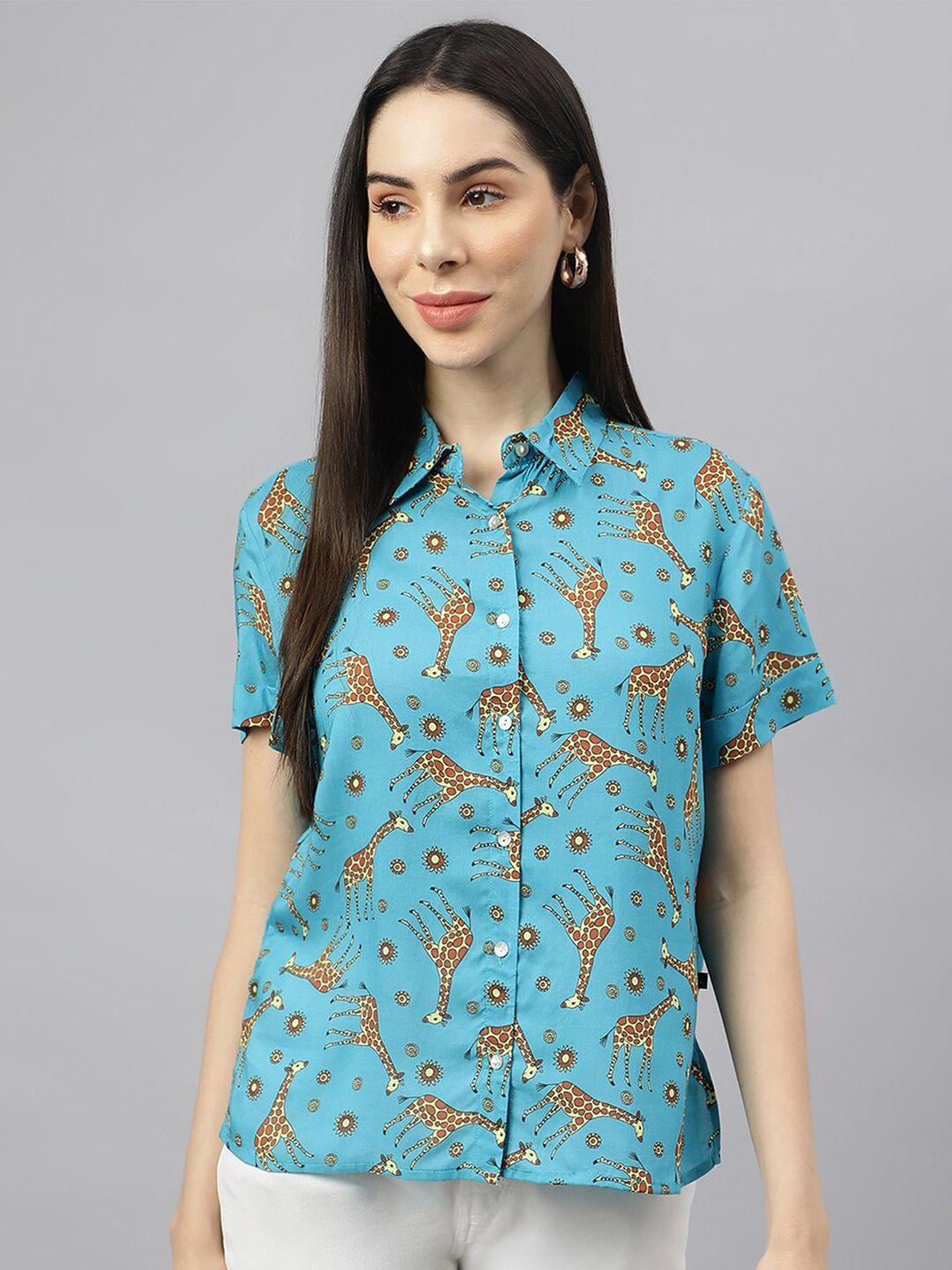 valbone classic spread collar conversational printed modal casual shirt