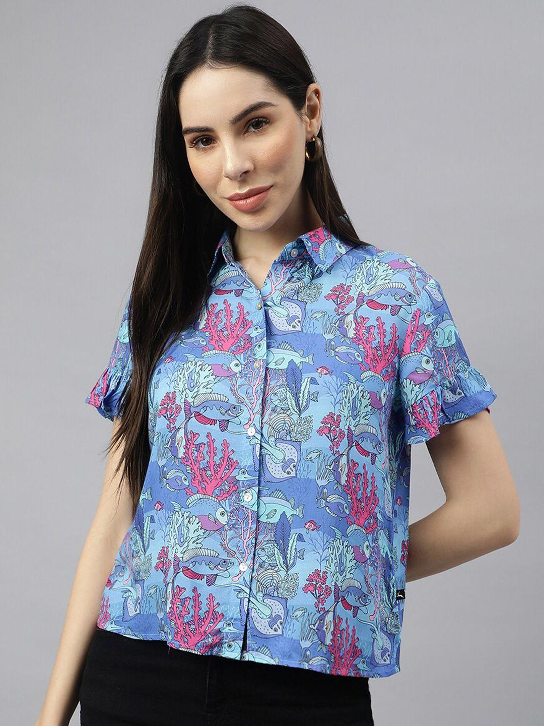 valbone classic spread collar graphic printed casual shirt