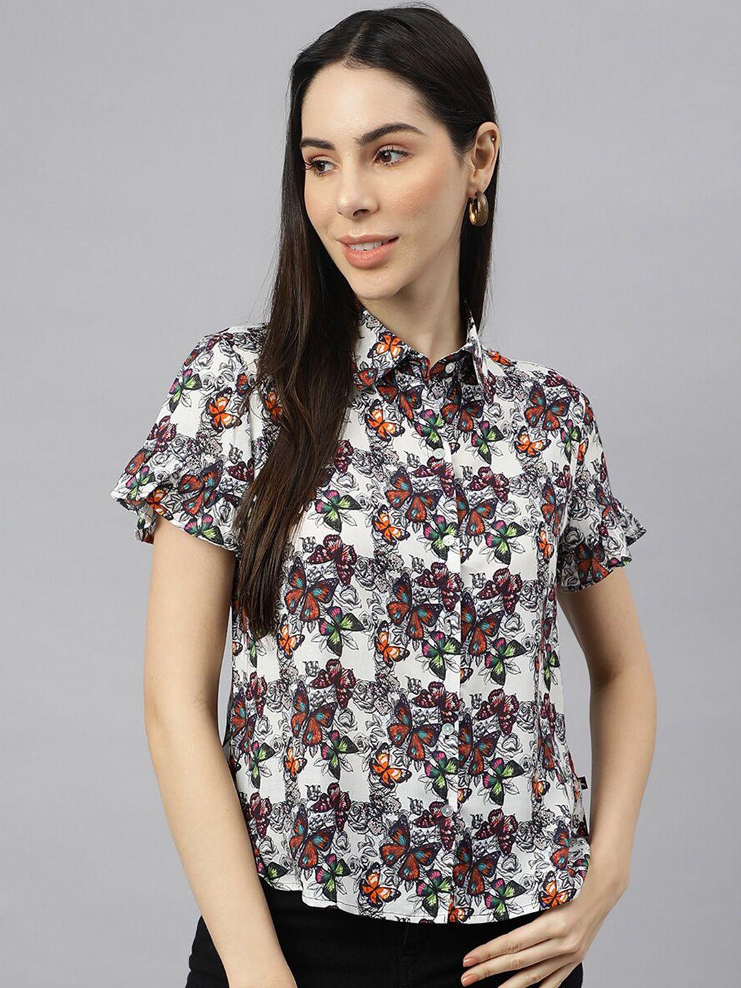 valbone classic spread collar graphic printed casual shirt