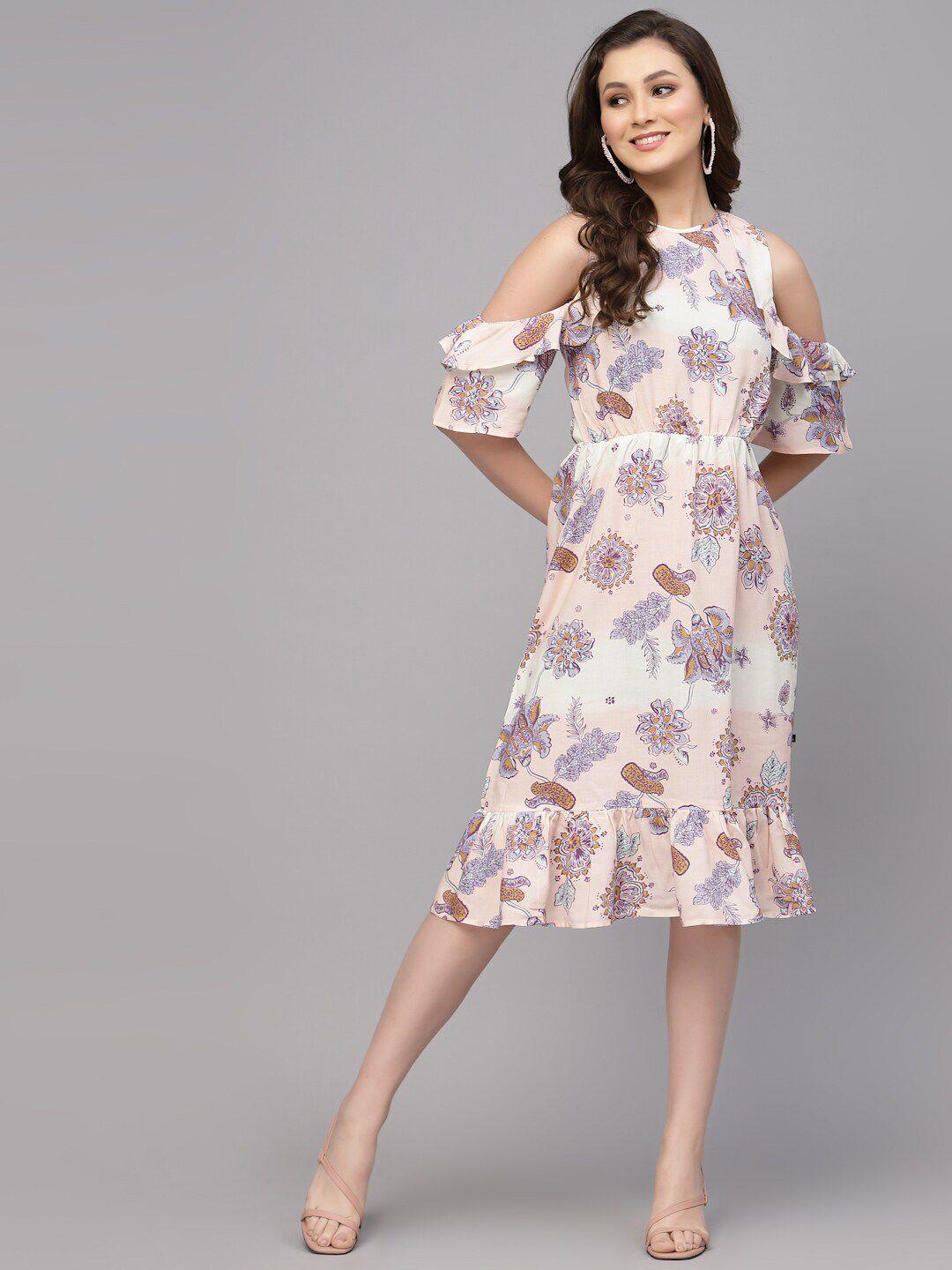 valbone floral printed cold-shoulder sleeves midi dress