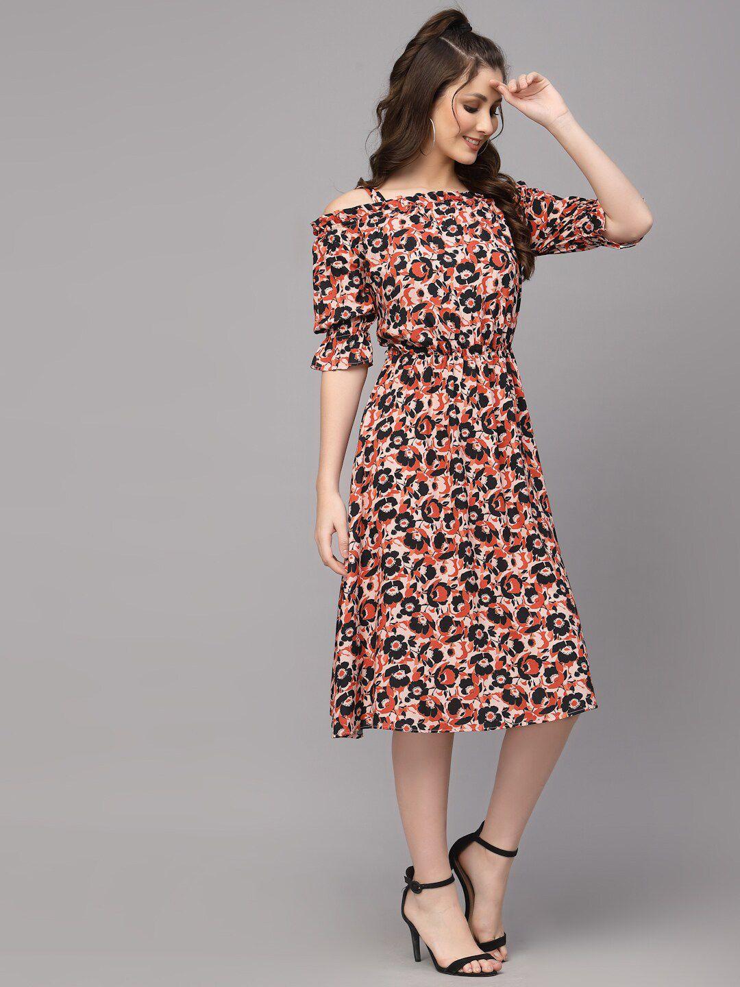 valbone floral printed puff sleeves fit & flare midi dress