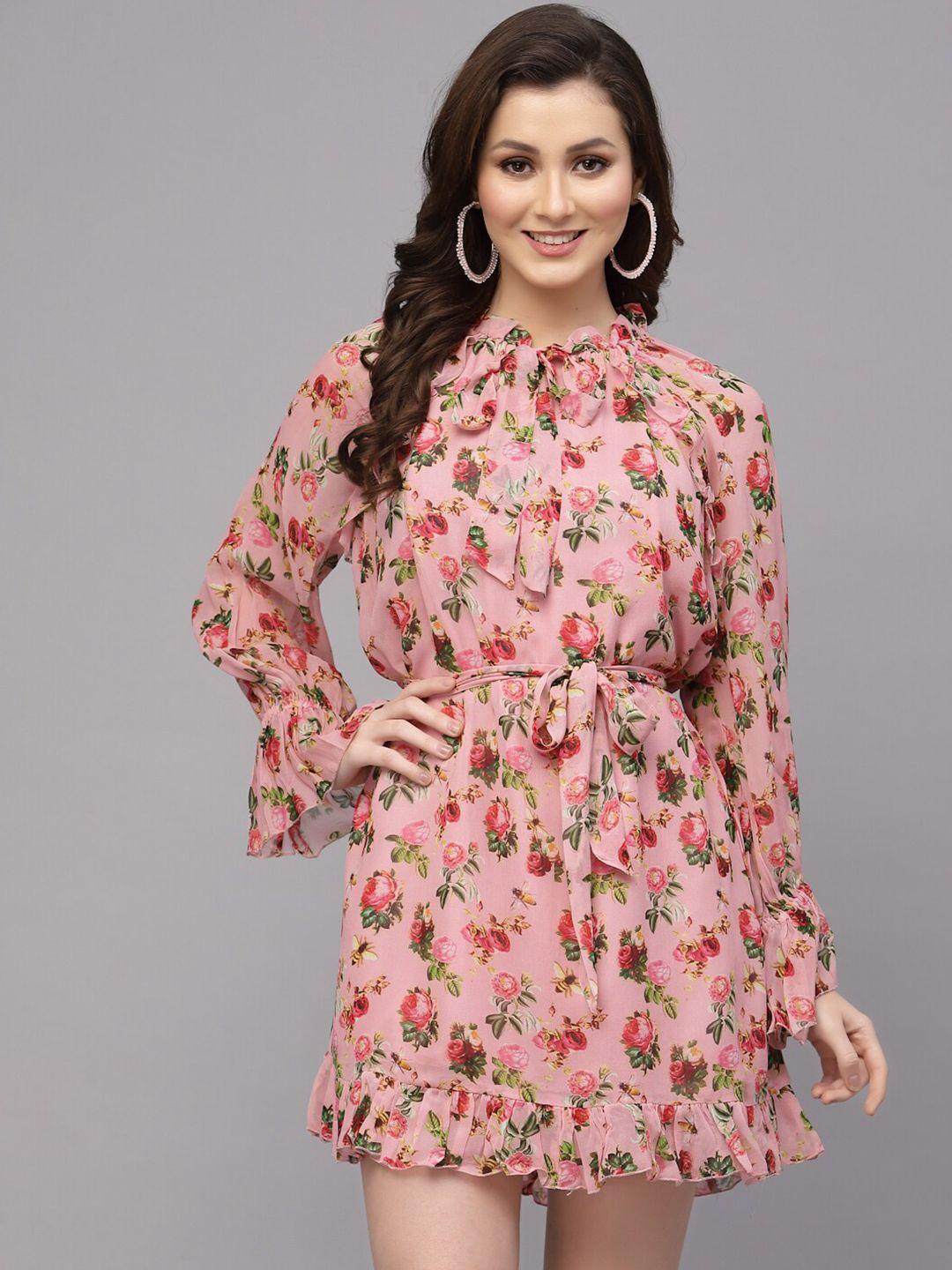 valbone floral tie-up neck a-line dress