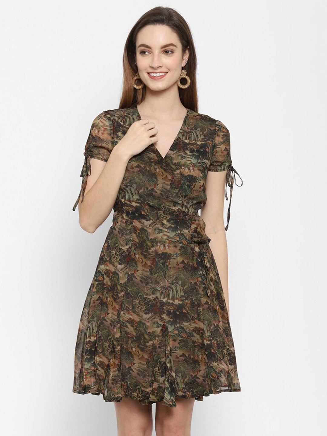 valbone green floral printed fit & flare dress