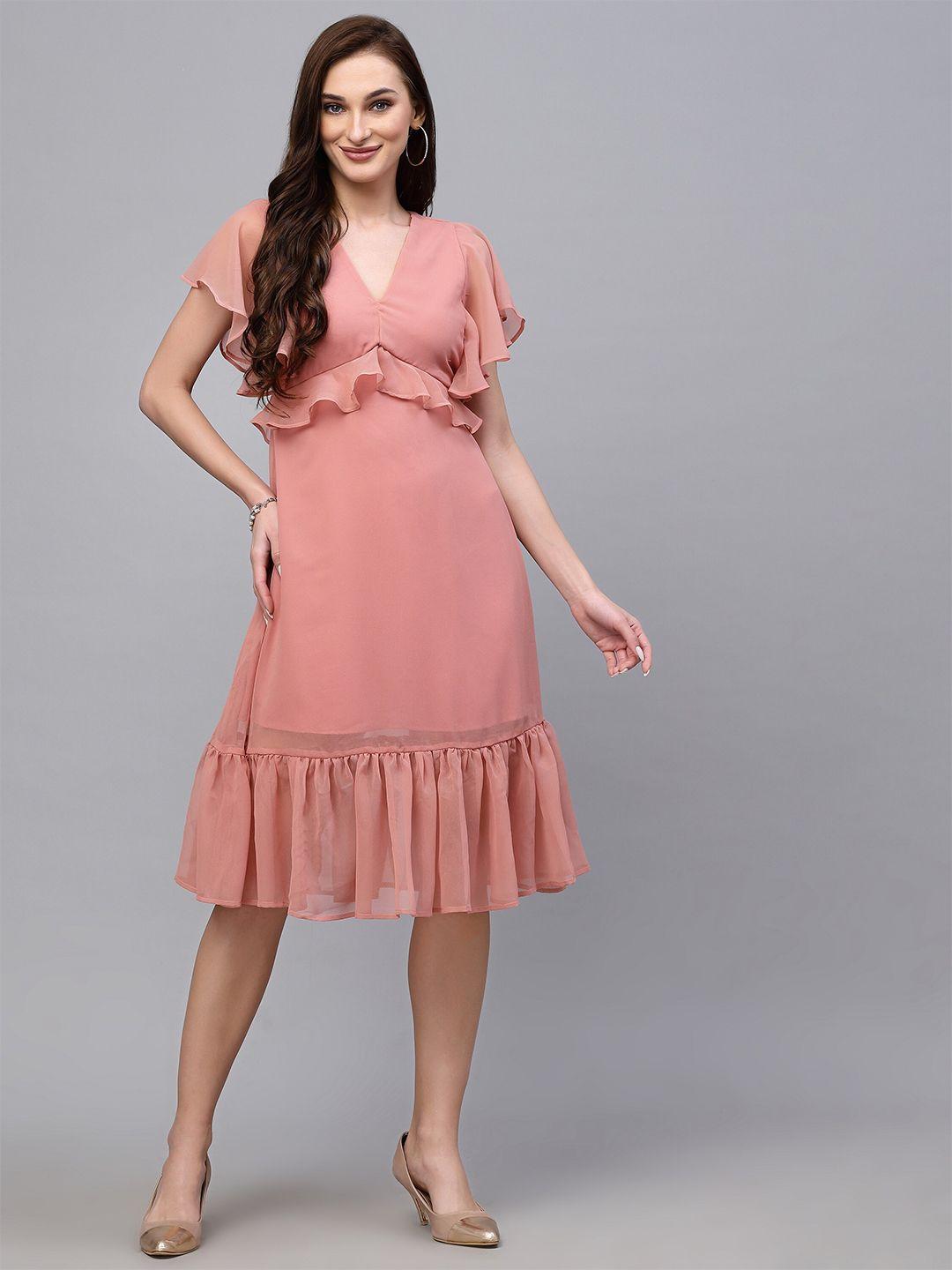 valbone pink flutter sleeve a-line midi dress