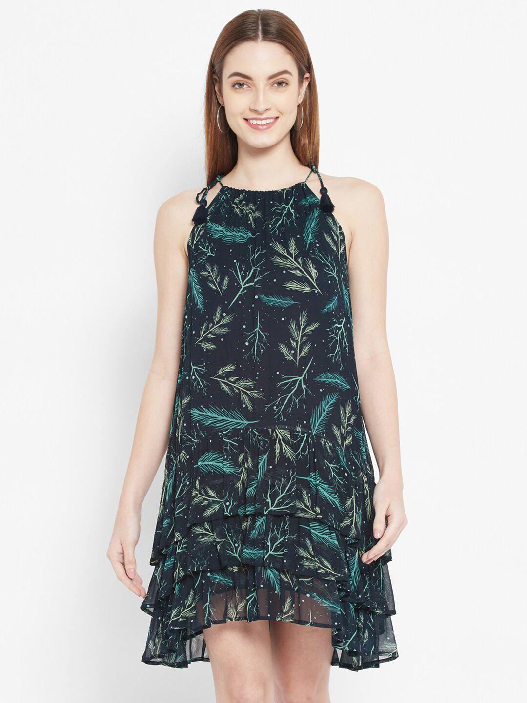 valbone women black & green a-line dress