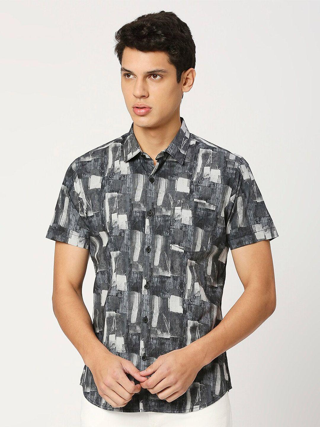 valen club geometric printed pure cotton slim fit casual shirt